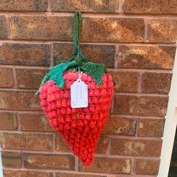 Handmade Strawberry Crochet Hobo Bag - Red and Green - Picture 1 of 3